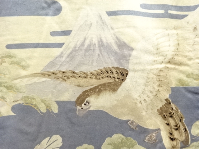 アンティーク　富士に鷹・宝船模様男児着物